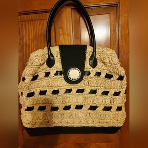 NWT SKEMO Wicker Tote Shoulder bag with leather Handles